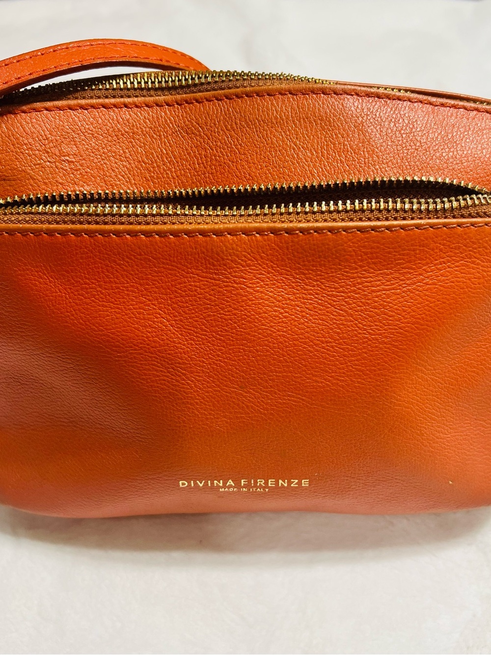 Divina Firenze Orange Leather Crossbody with Gold Hardware